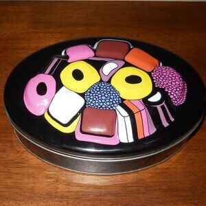 Licorice Candy Allsorts Colorful Black Oval Tin Container & Lid